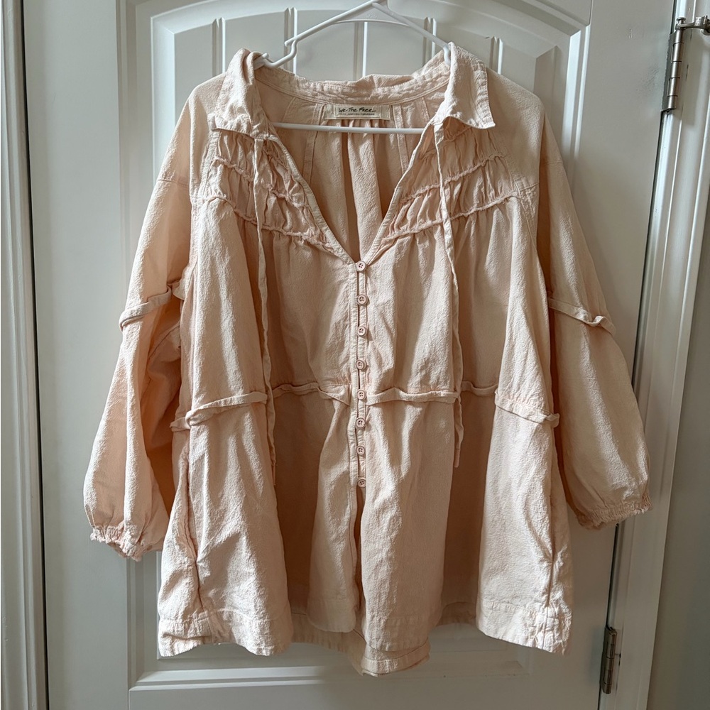 We The Free Blush Pink Ruffled Button-Front Peasant Blouse